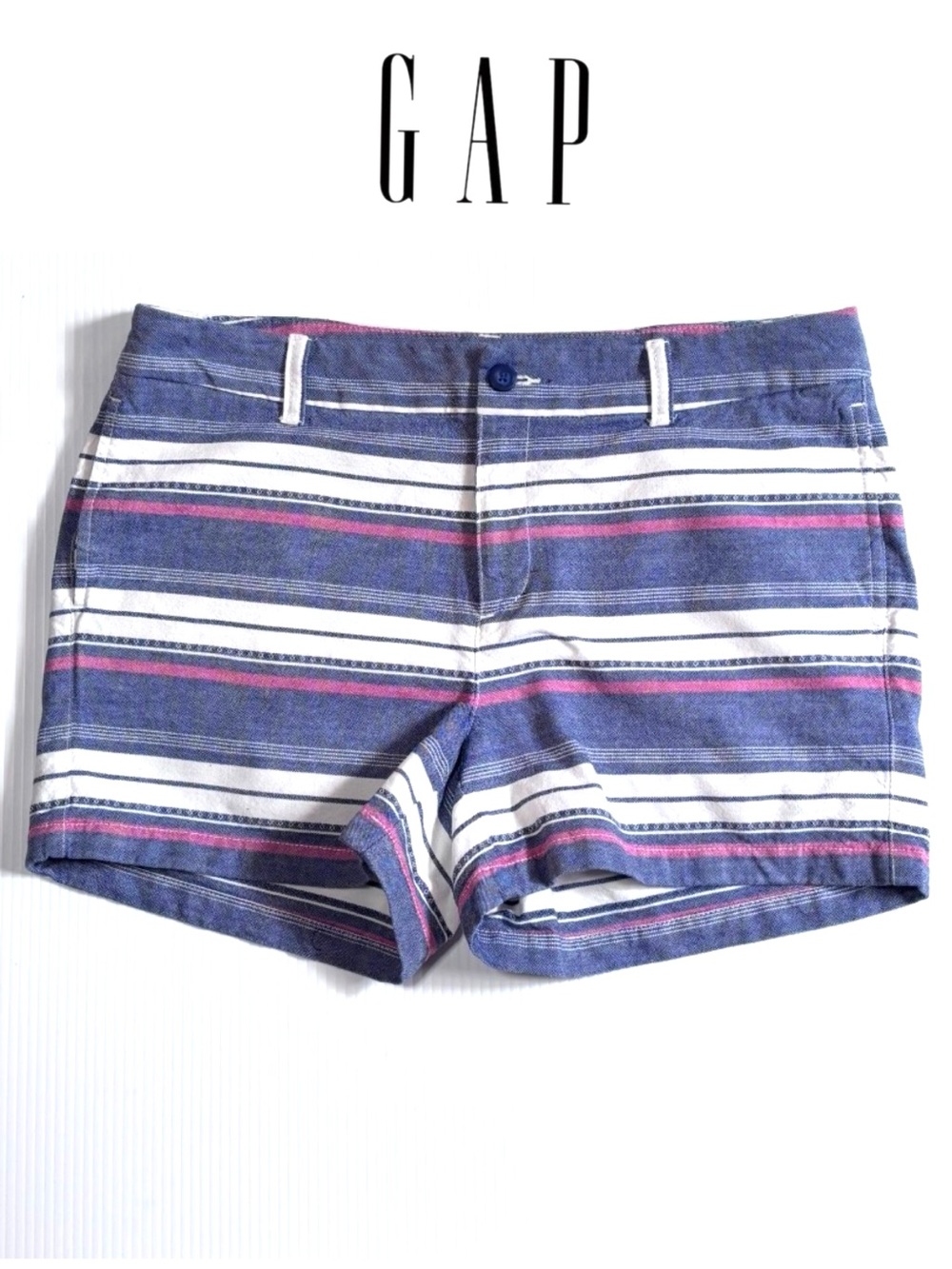 GAP Khakis 4" Short Striped Blue White Red 12